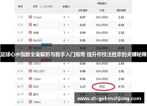 足球心水指数全面解析与新手入门指南 提升你投注胜率的关键秘籍