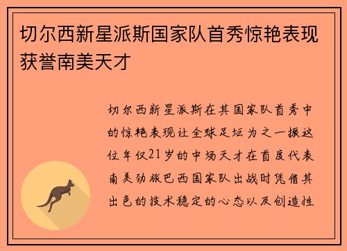 切尔西新星派斯国家队首秀惊艳表现获誉南美天才 切尔西新星派斯国家队首秀惊艳表现获誉南美天才
